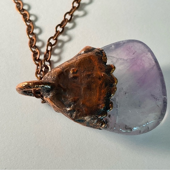 Copper Necklace Amethyst Gem Stone Handmade Jewelry Purple Pendant 18” Chain - Picture 8 of 12